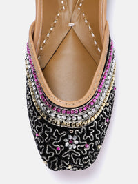 House of Pataudi Women Stone Embellished Ethnic Leather Mojaris