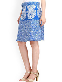 Exotic India Pure Cotton Princess Blue Block Printed Wrap-Around Mini-Skirt