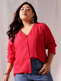 CURVY STREET Plus Size V-Neck Cuffed Sleeves Shirt Style Top
