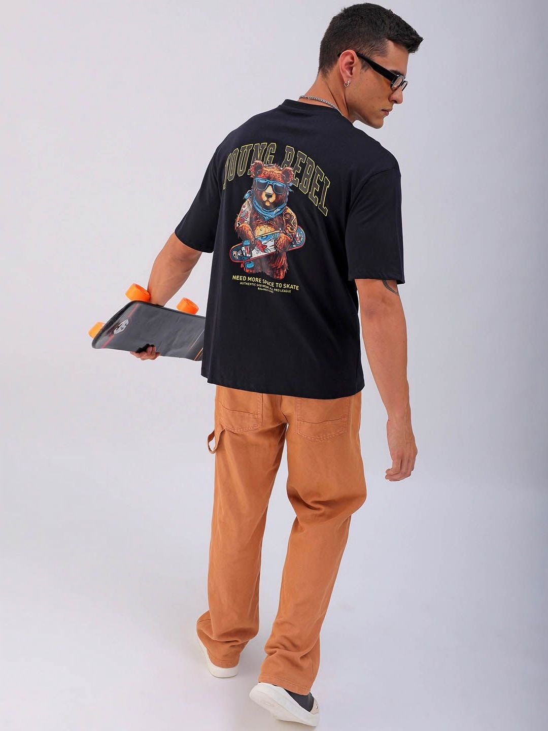 The Indian Garage Co Men Back Printed Boxy Oversized Round Neck T-shirt