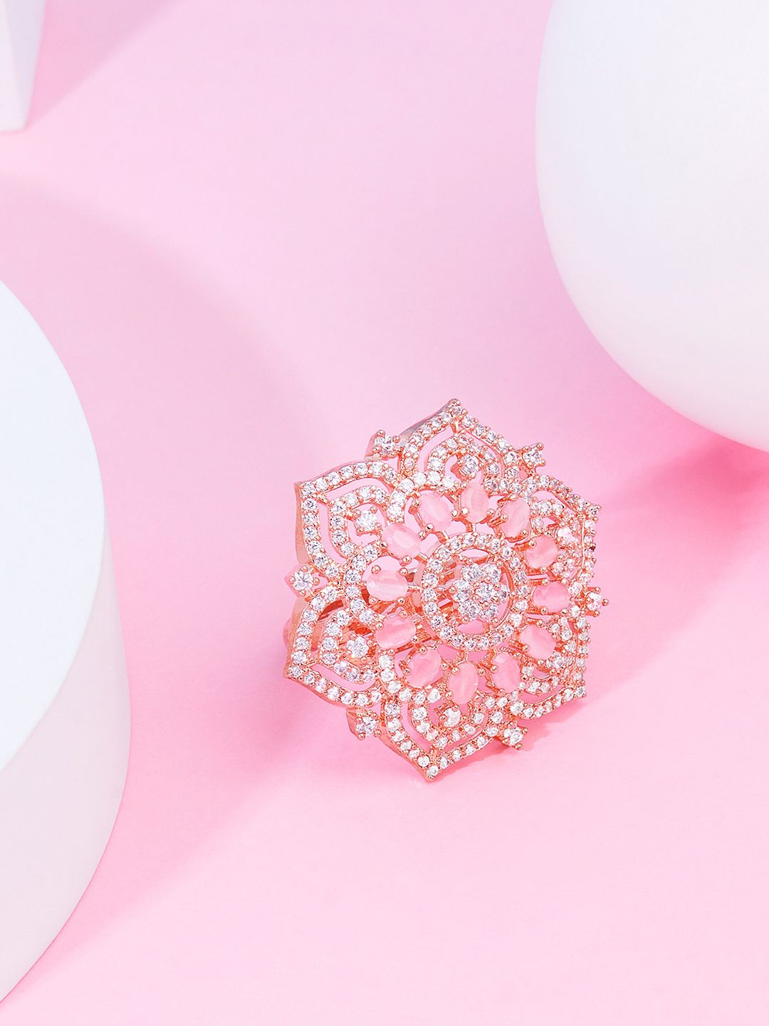Cincin Jari Bertampal CZ Mutiara Zaveri Rose Saduran Emas