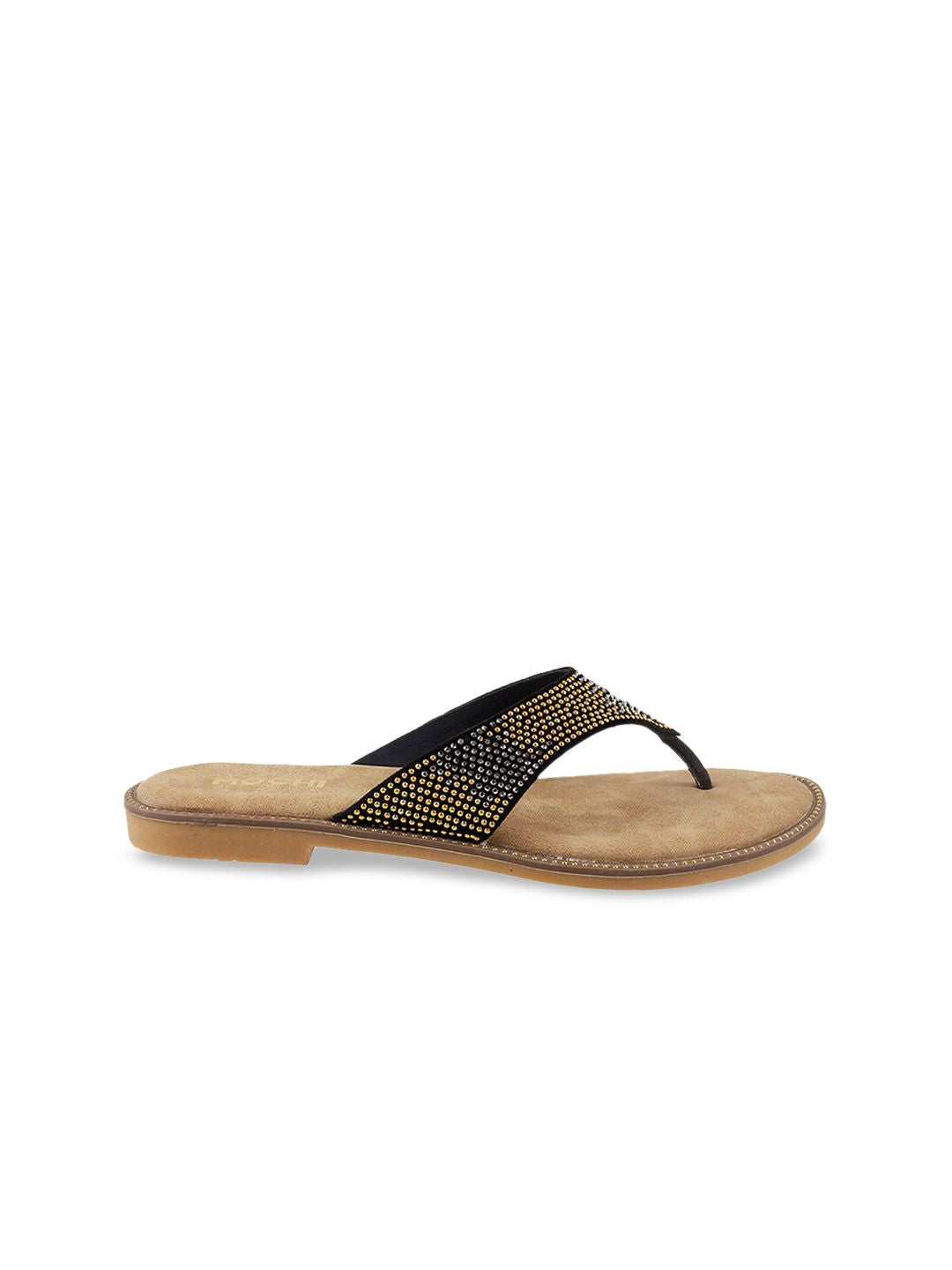 Mochi Women Black Embellished Open Toe Flats