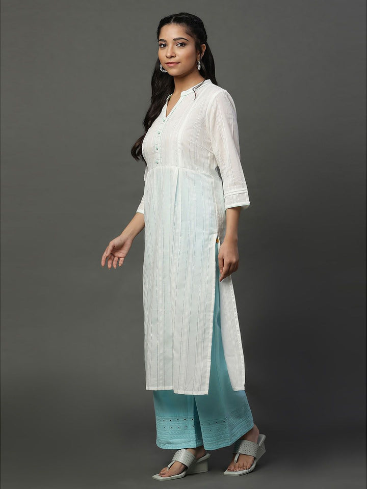 AURELIA Striped Mandarin Collar A-Line Kurta
