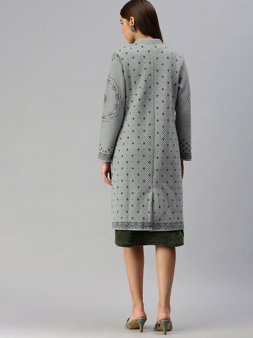 Global Desi Women Grey & Black Longline Parka Jacket