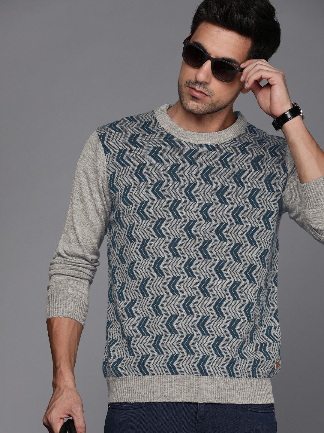 Raymond Men Chevron With Embroidered Detail Round Neck Pullover