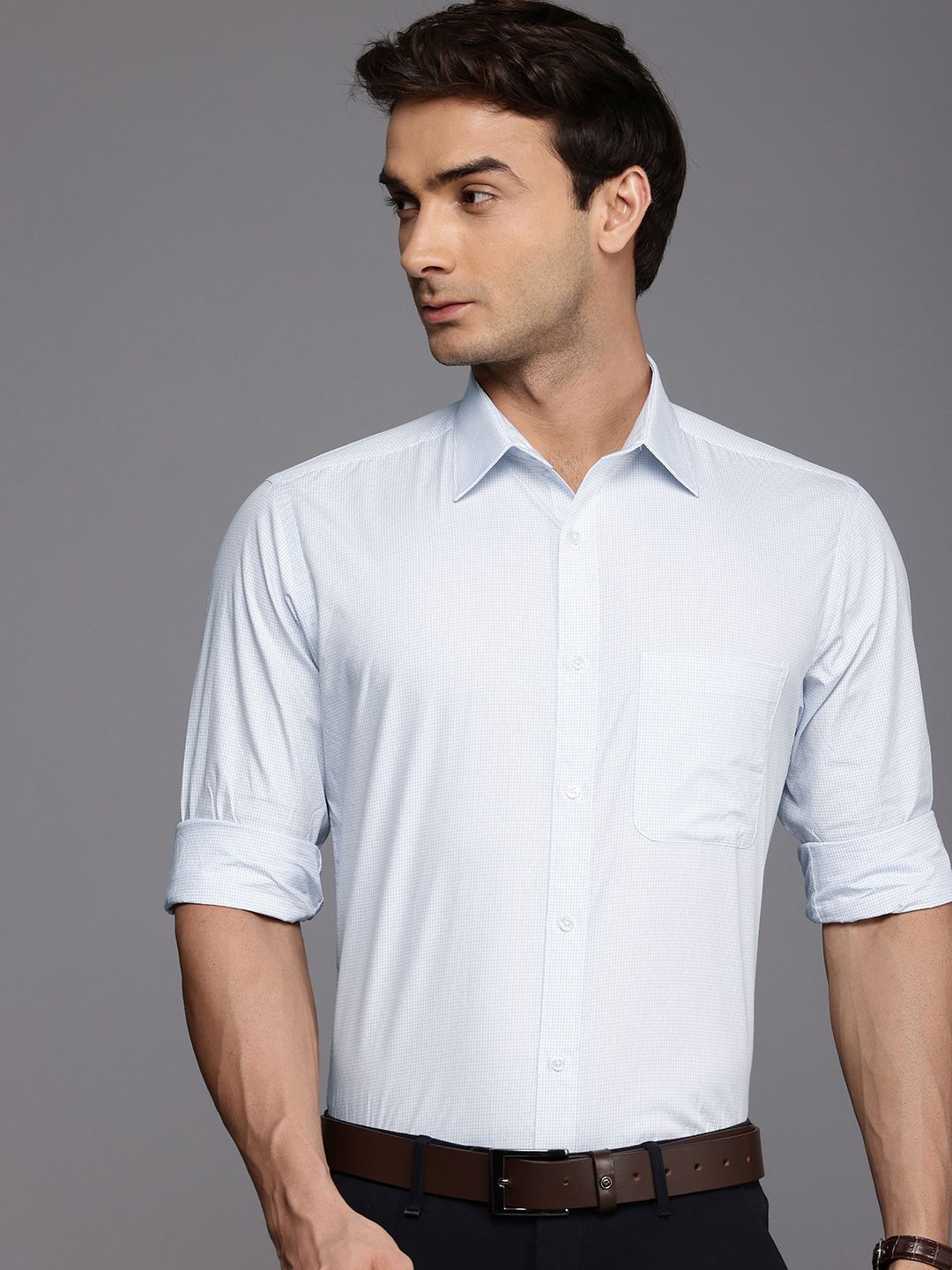 Raymond Pure Cotton Slim Fit Micro Checks Opaque Formal Shirt