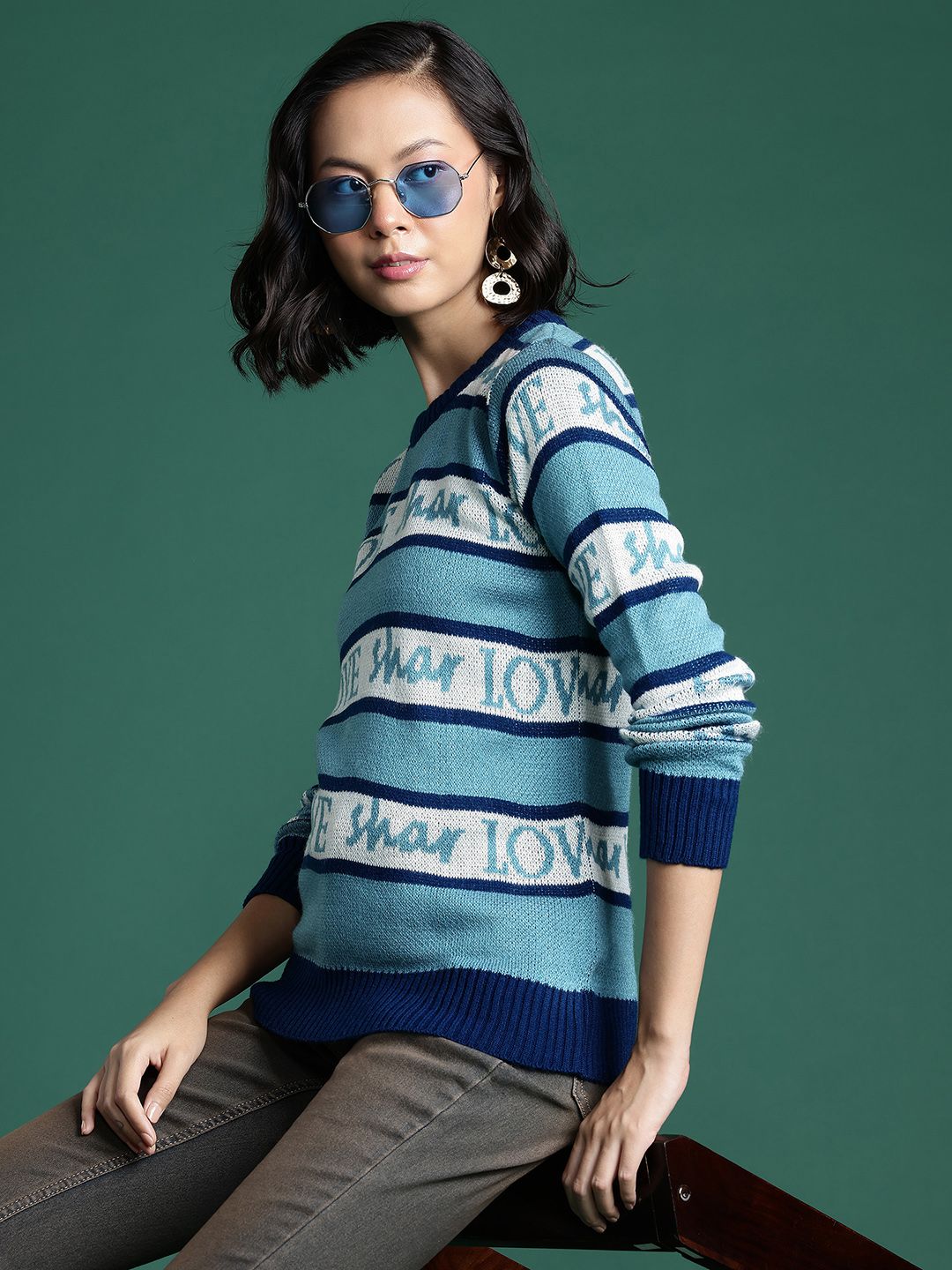 DressBerry Striped Typography Design Pullover