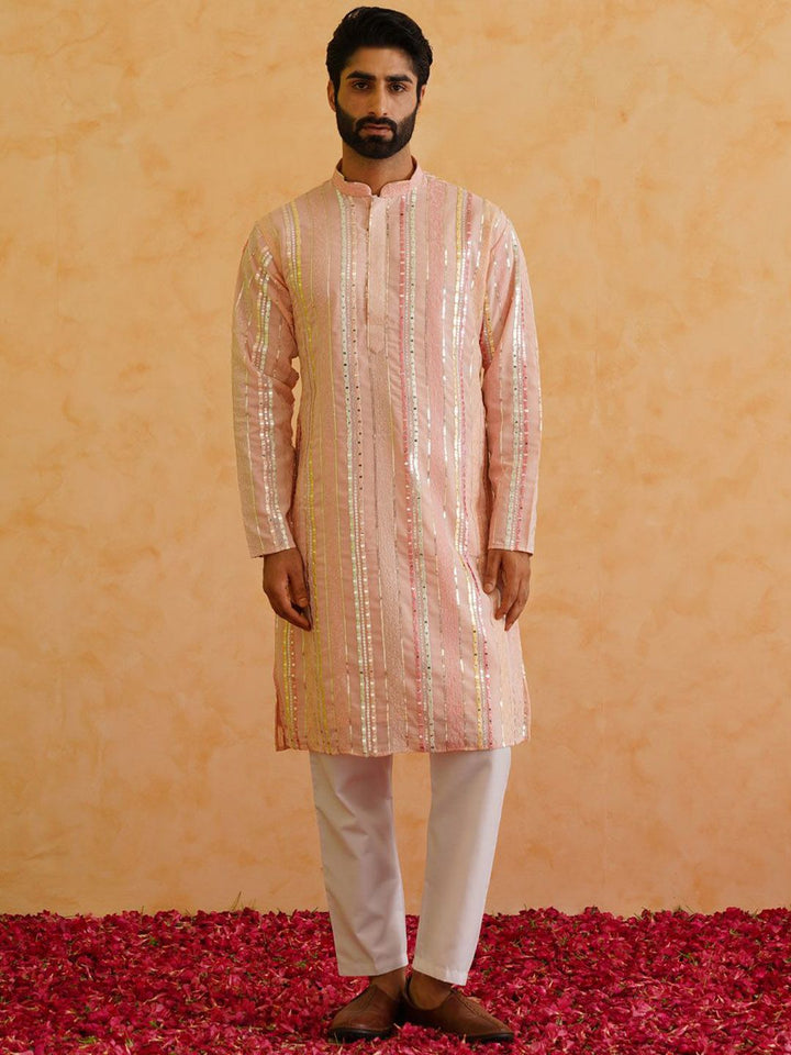SOJANYA LUXE Mandarin Collar Embroidered Regular Kurta with Pyjamas