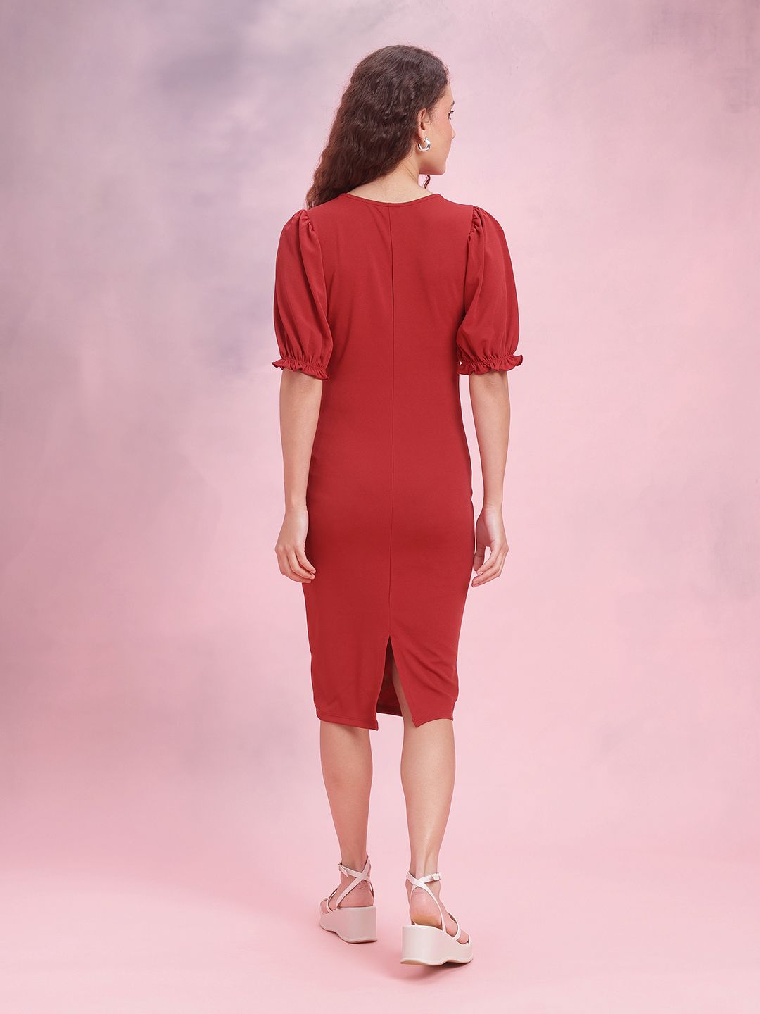 DressBerry Puff Sleeves Sheath Midi Dress