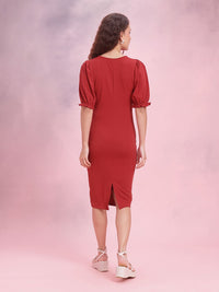 DressBerry Puff Sleeves Sheath Midi Dress
