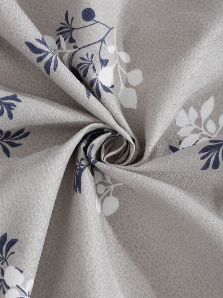 KLOTTHE Grey Floral Cotton 300 TC Single Cadar Halus dengan Sarung Bantal-87 x 59 inci