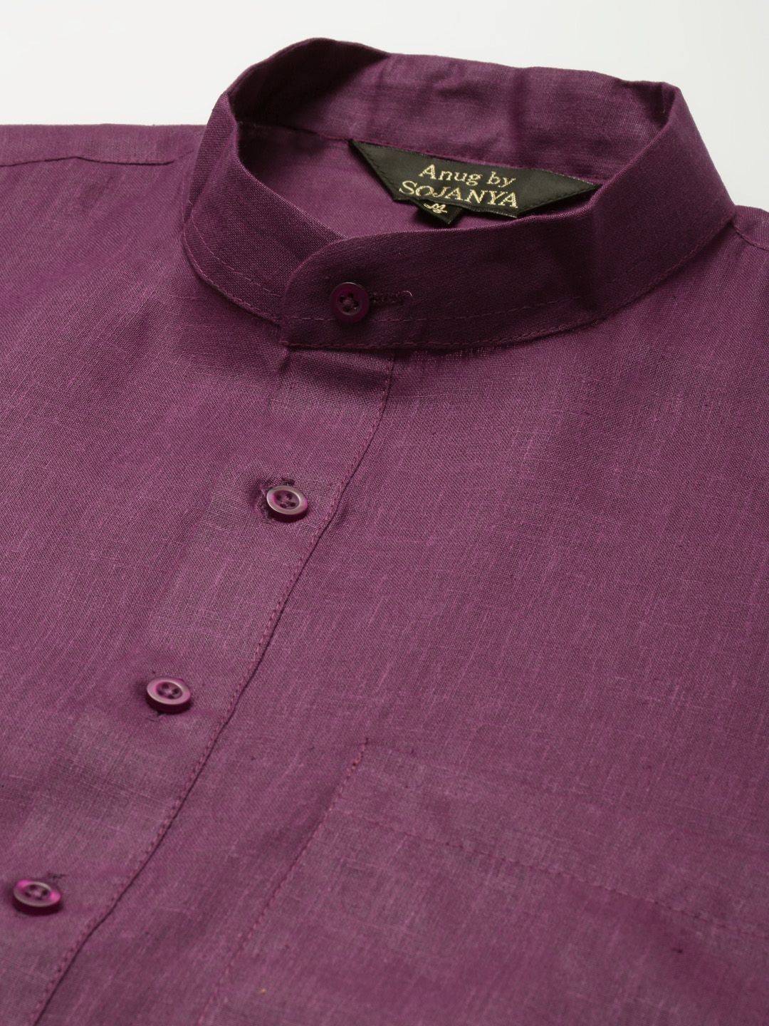 Anug by SOJANYA Men Purple Dobby Band Collar Kurta