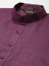 Anug by SOJANYA Men Purple Dobby Band Collar Kurta