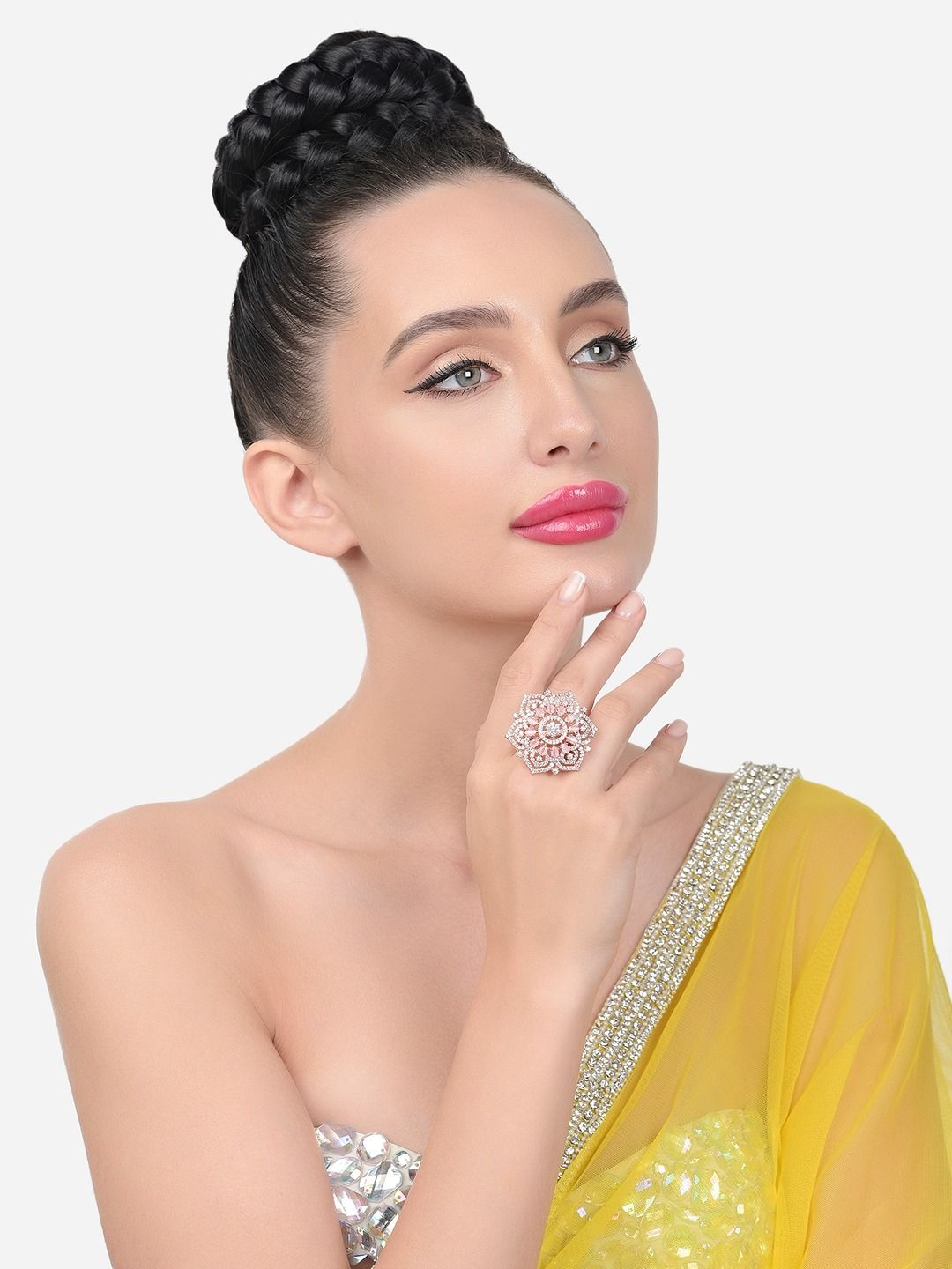 Cincin Jari Bertampal CZ Mutiara Zaveri Rose Saduran Emas