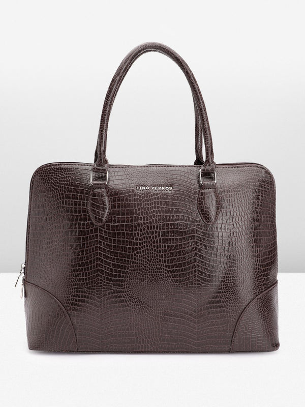 Lino Perros Women Croc Textured Structured Laptop Shoulder Bag