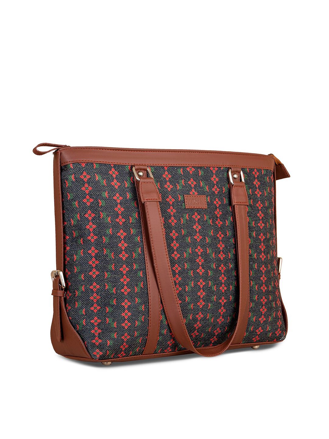 ZOUK Black Geometric Laptop  Structured Tote Bag