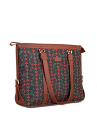 ZOUK Black Geometric Laptop  Structured Tote Bag