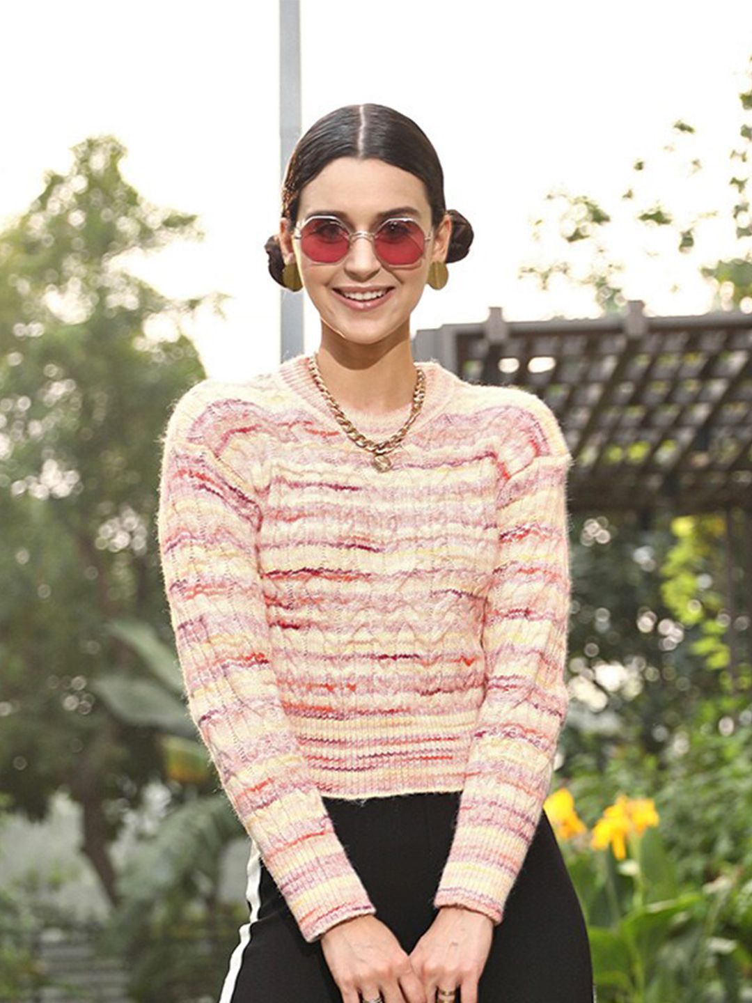 STREET 9 Women Gorgeous Cream Abstract Sweater