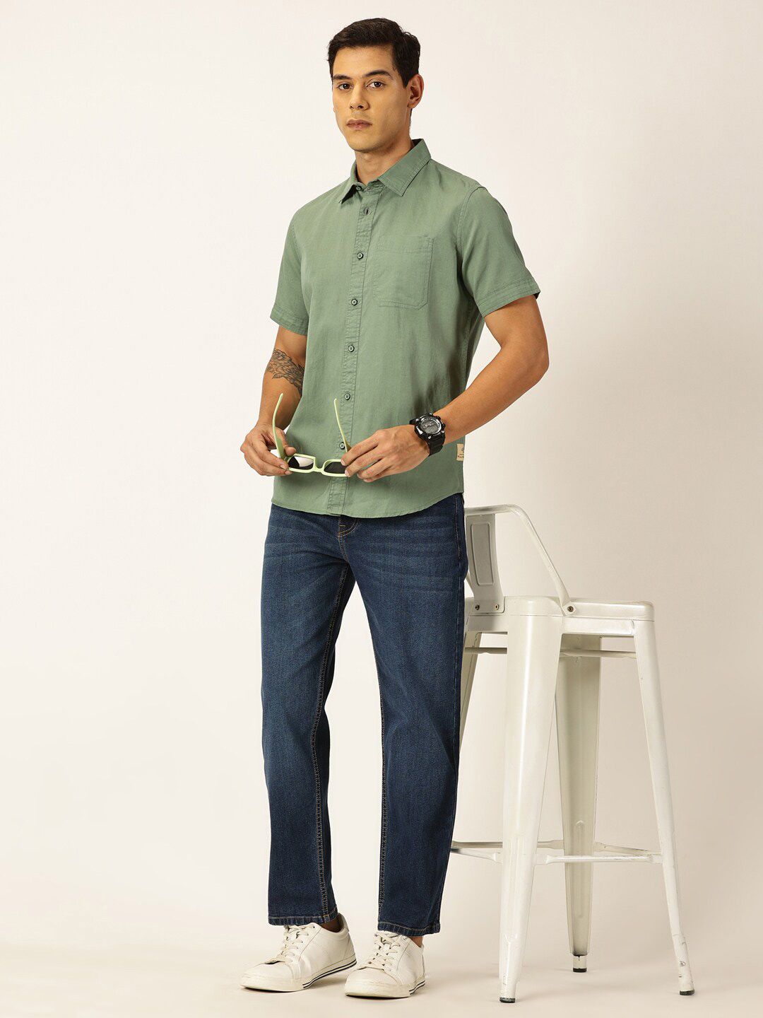 Thomas Scott Premium Spread Collar Cotton Linen Short Sleeves Casual Shirt