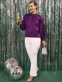 STREET 9 High Neck Sequined Gathered Puff Sleeves Top