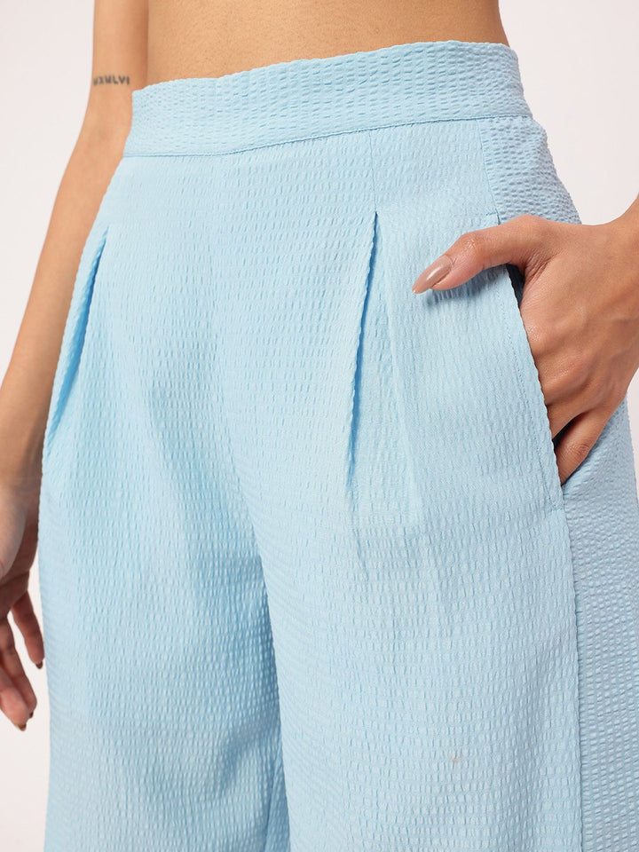 Women Feminine Cool & Classic Crisp Seersucker Pleated Trousers