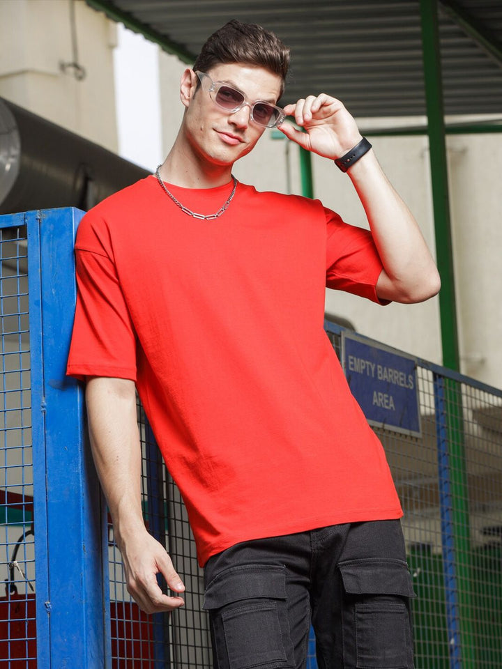 ADRO Round Neck Drop-Shoulder Sleeves Oversized Pure Cotton T-shirt