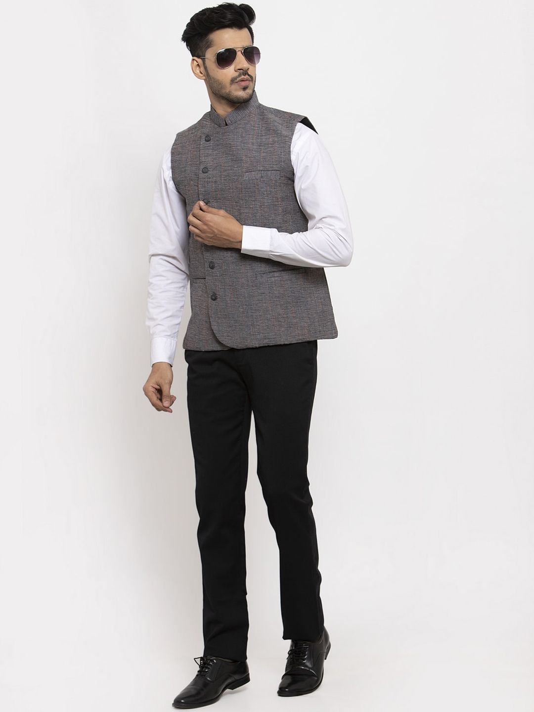 KLOTTHE Men Grey Solid Nehru Jacket