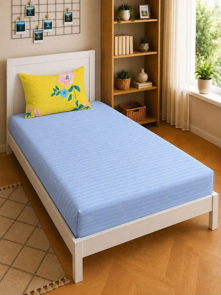 Moda Rapido X KLOTTHE Blue 300 TC Single Bedsheet with 1 Pillow Covers