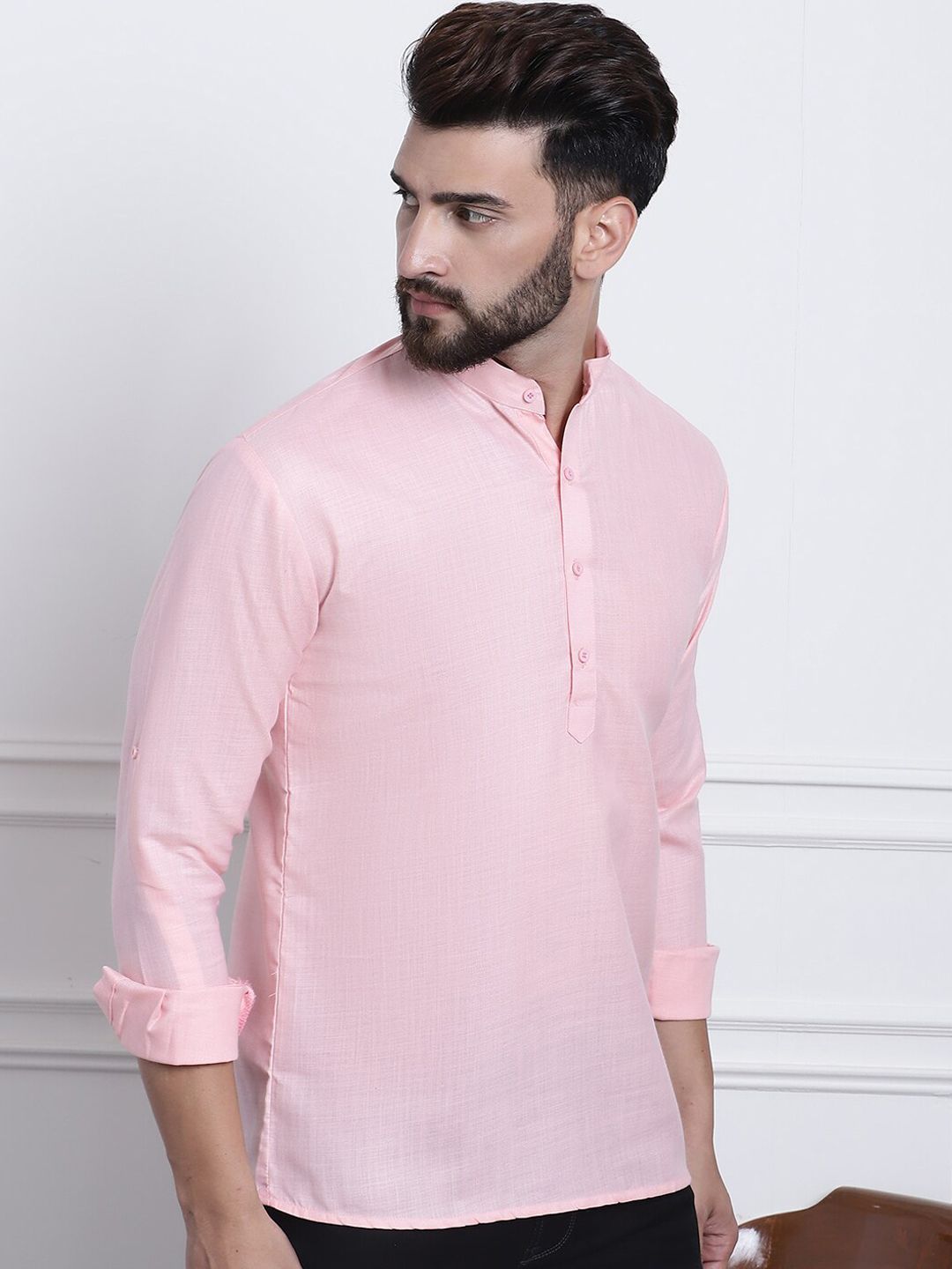 SOJANYA Mandarin Collar Roll Up Sleeves Kurta
