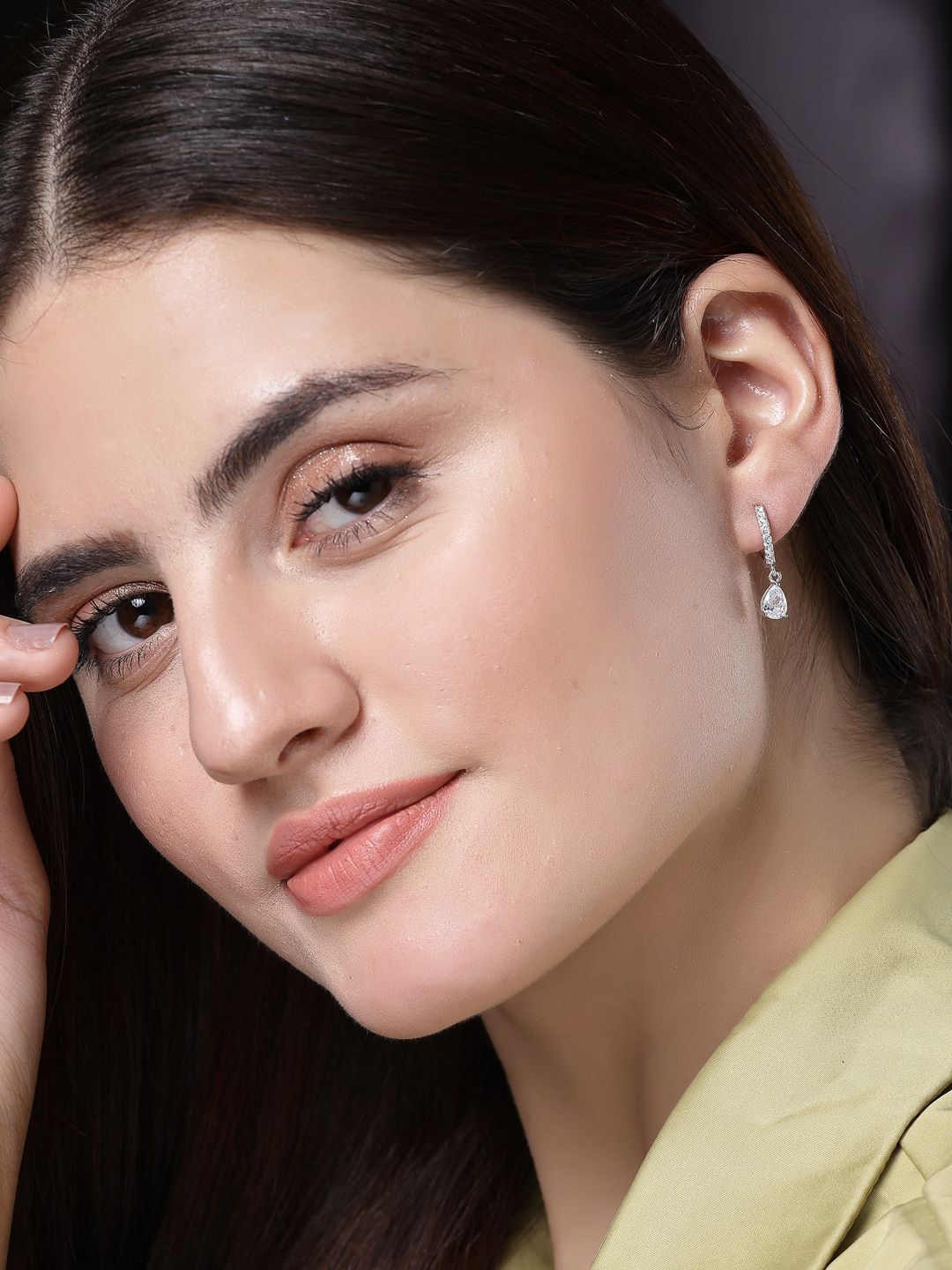 PANASH 925 Sterling Silver Rhodium Bersalut CZ Subang Jatuh Solitaire