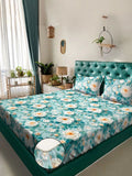 Myntra Elegant Homes Turquoise Blue Floral 400 TC Cadar dengan 2 Sarung Bantal