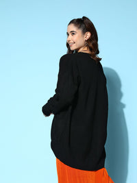 Berrylush Women Black Longline Sweater