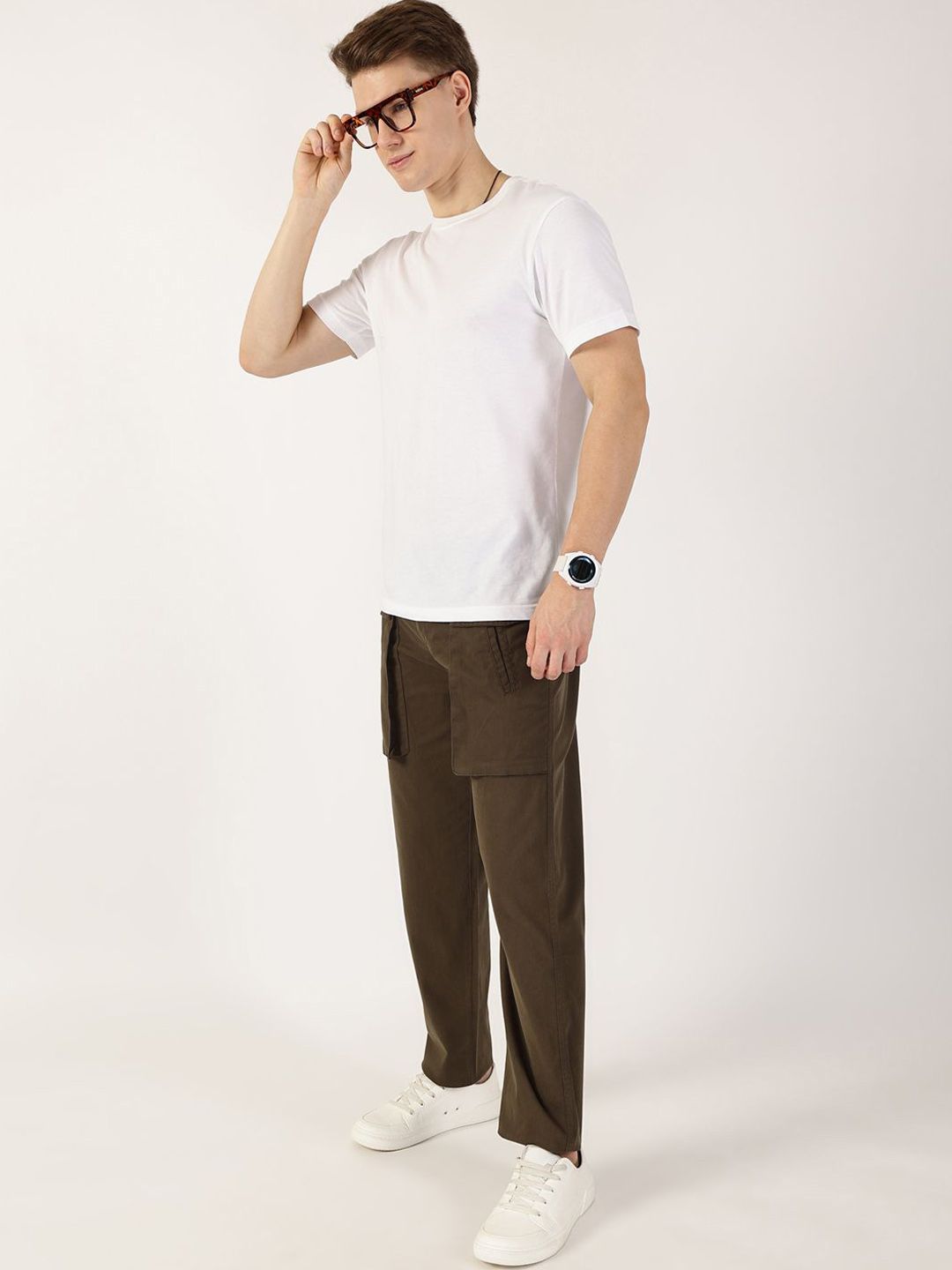 Thomas Scott Men Smart Regular Fit Cotton Mid-Rise Cargos Trousers