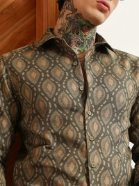 Campus Sutra Men Comfort Fit Ethnic Motifs Printed Spread Collar Cotton Casual Shirt