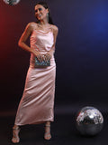 Tokyo Talkies Peach-Coloured Shoulder Straps Ruched A-Line Maxi Dress