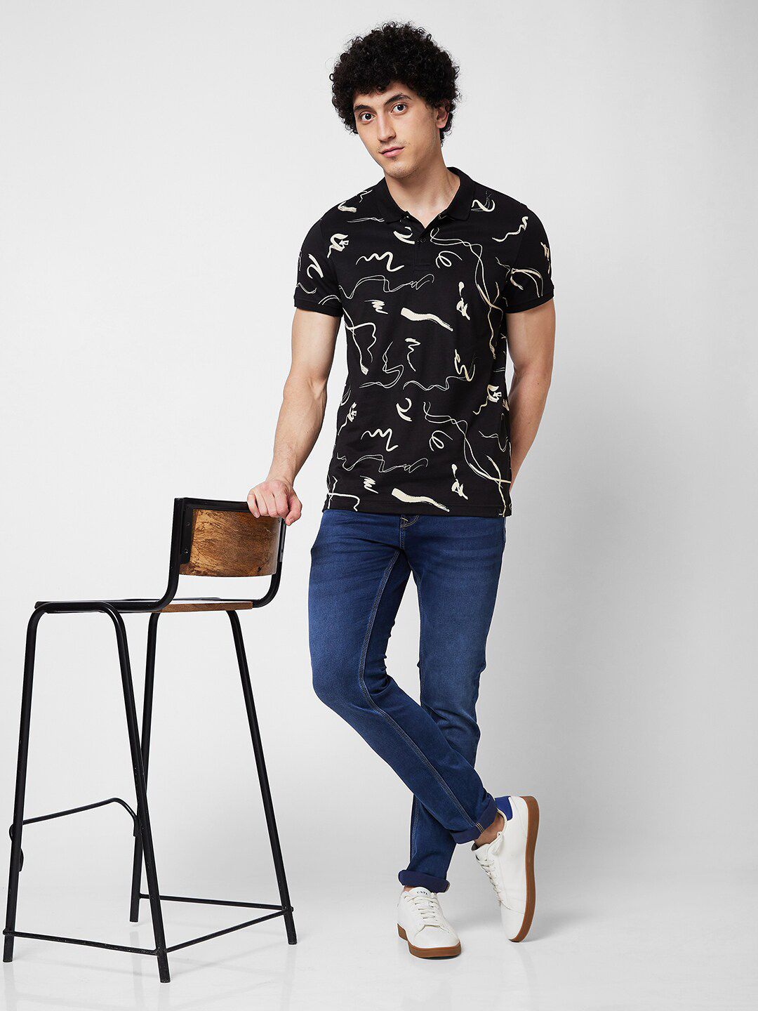 SPYKAR Printed Polo Collar Slim Fit Cotton T-shirt