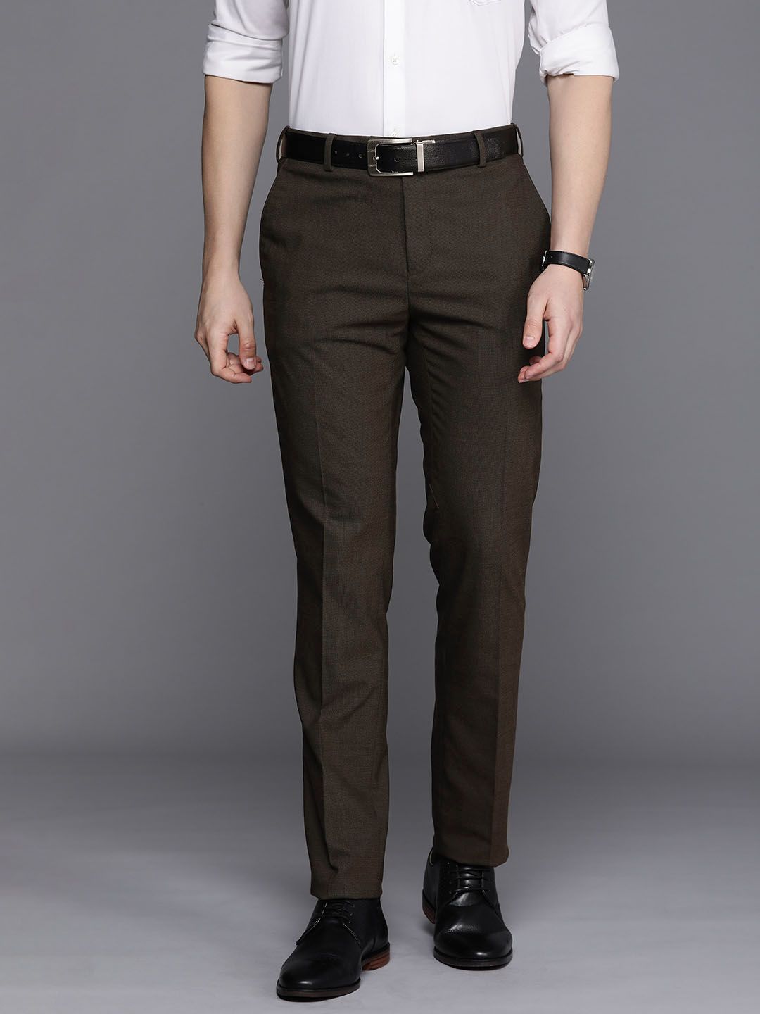 Raymond Men Textured Slim Fit Formal Trousers