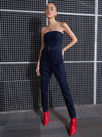 SASSAFRAS Navy Blue Strapless Basic Jumpsuit