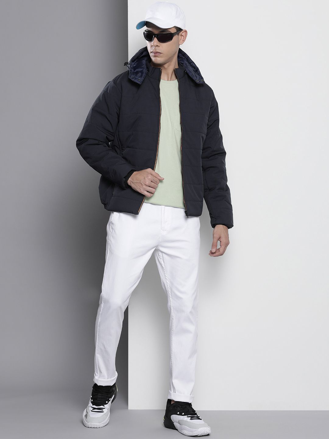 The Indian Garage Co Men Zip-Front Bomber Jacket with Detachable Hood