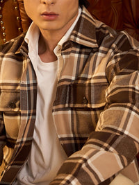 DENNISON Men Double Pocket Drop Shoulder Oversized Cotton Checked Shacket