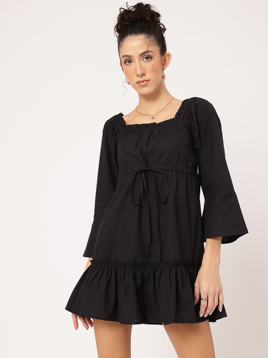 DressBerry City Slicker Tie-Up Waist A-Line Mini Dress