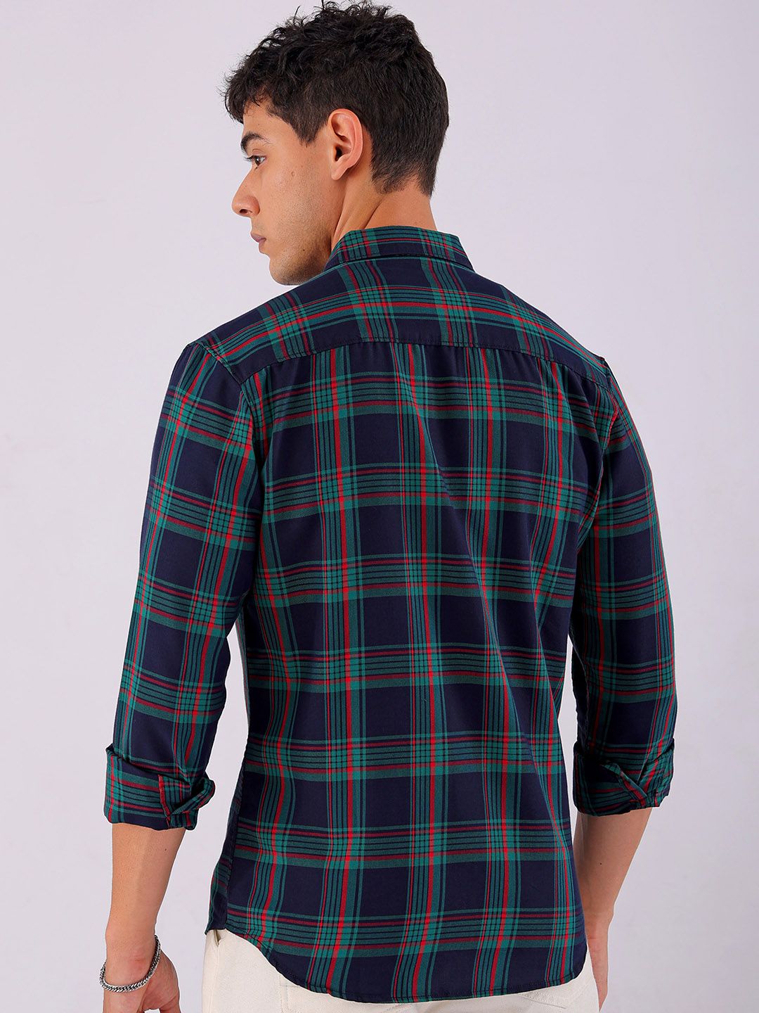 The Indian Garage Co Men Spread Collar Tartan Checked Cotton Slim Fit Casual Shirt