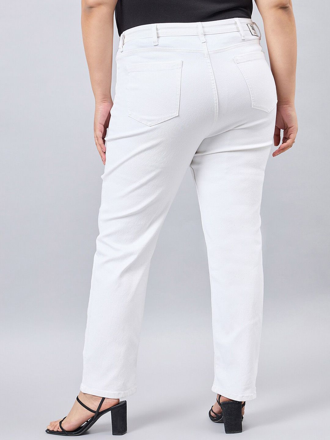Style Quotient Women Plus Size White Straight Fit High Rise Stretchable Denim Jeans