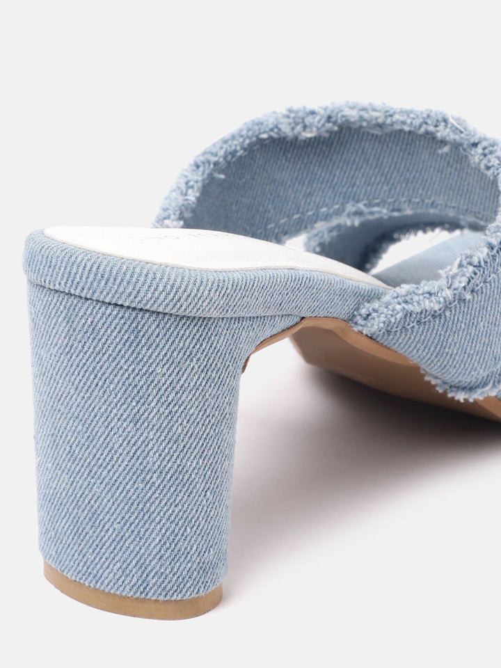Lino Perros Fringed Denim Block Heels