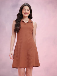 DressBerry Textured Shirt Collar A-Line Above Knee Length Dress