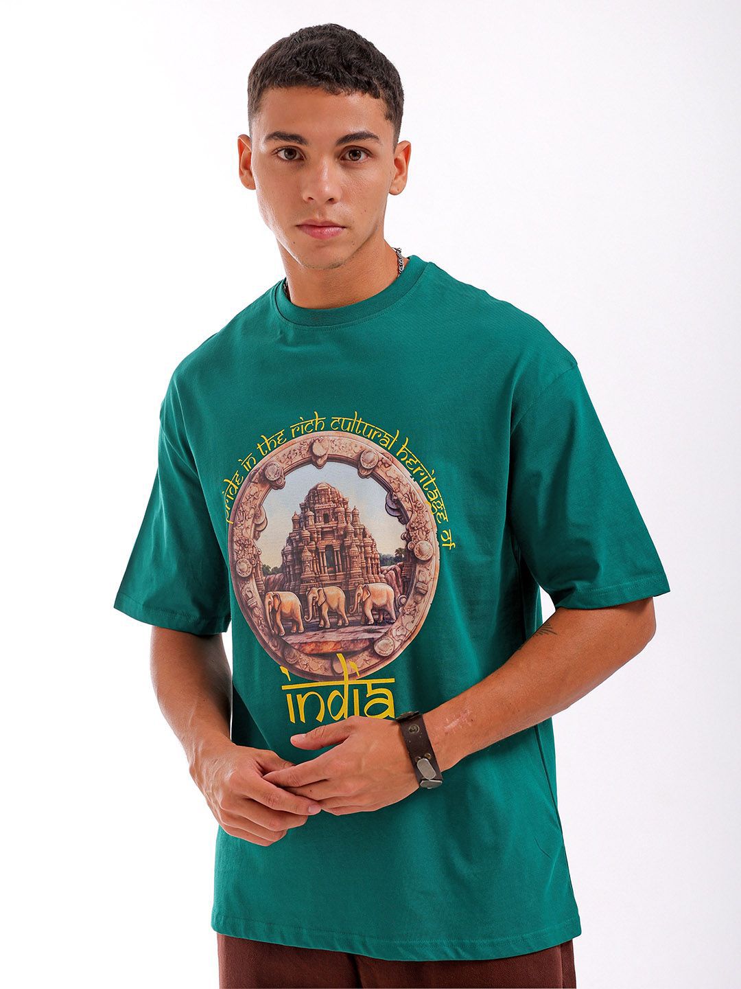 The Indian Garage Co Pure Cotton Typography Printed Boxy Oversized Round Neck T-shirt