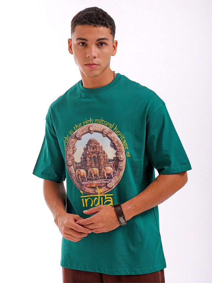 The Indian Garage Co Pure Cotton Typography Printed Boxy Oversized Round Neck T-shirt