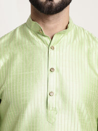 SOJANYA Men Green & Golden Striped Straight Kurta