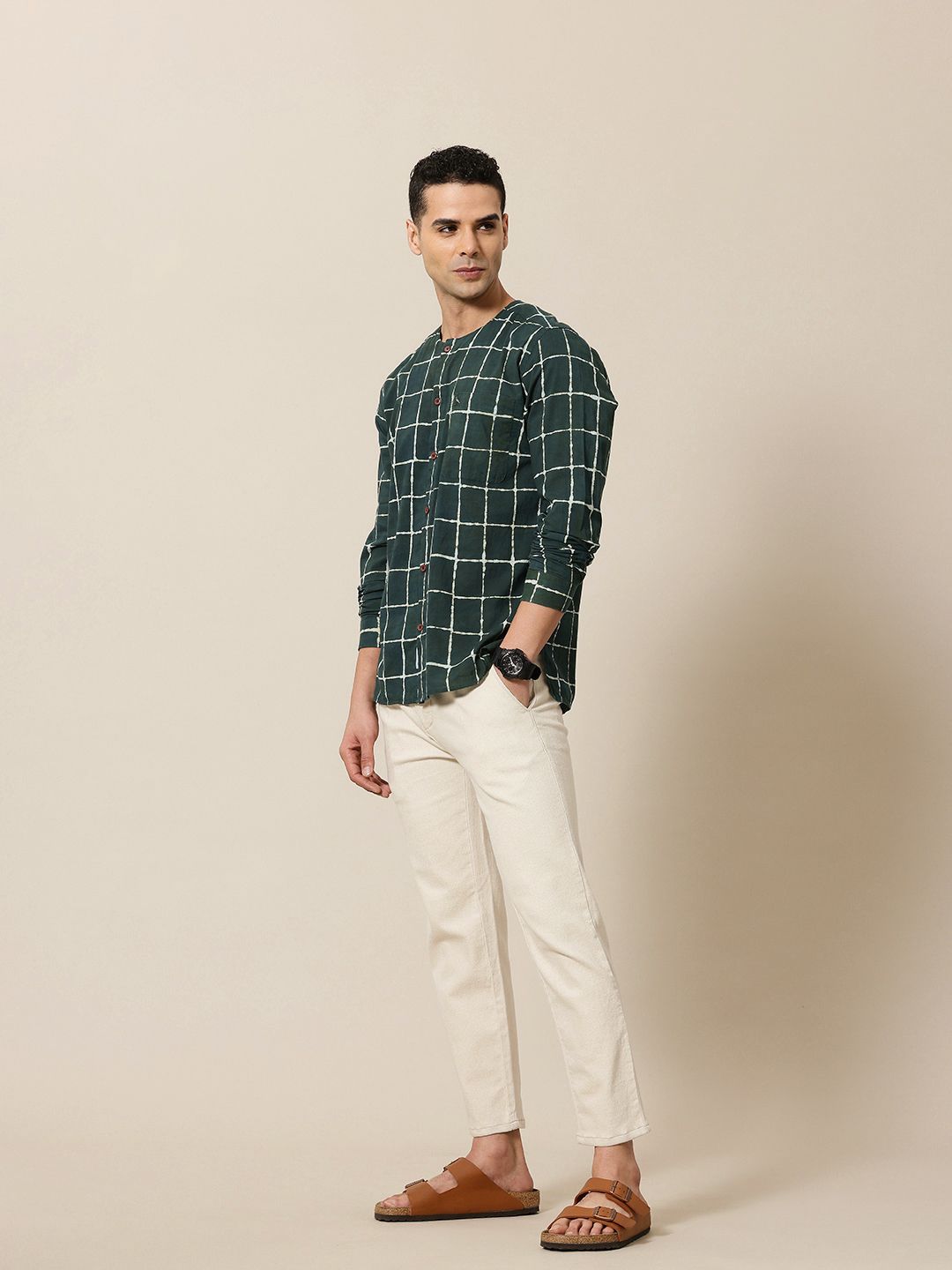 Mr Bowerbird Pure Cotton Bagru Hand Block  Windowpane Checked Liberal Fit Casual Shirt