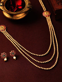 Rubans Gold-Plated & Ruby Stone Studded Handcrafted Layered Jewellery Set
